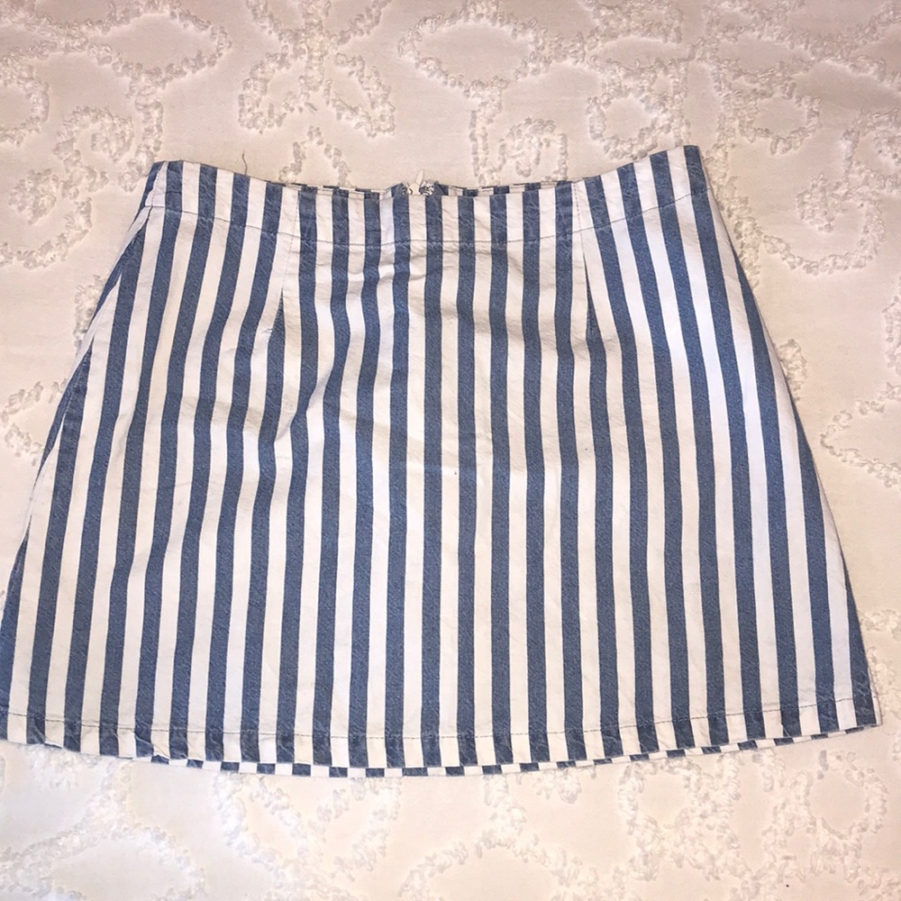 Blue and white striped mini skirt